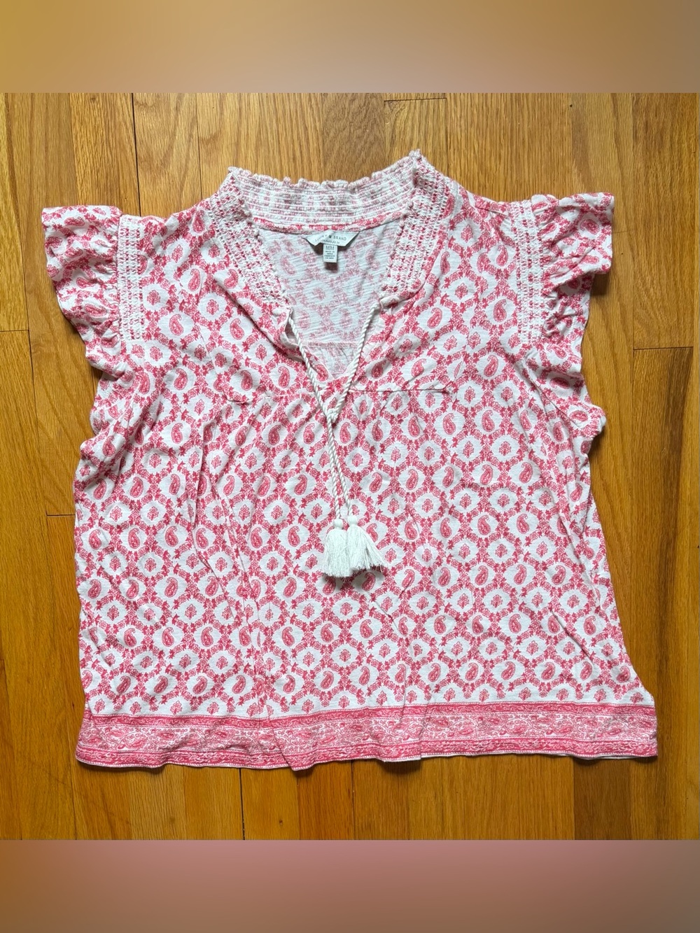 Lucky Brand Pink Patterned Tassel Top